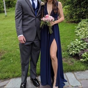 LULUS deep V navy blue maxi dress